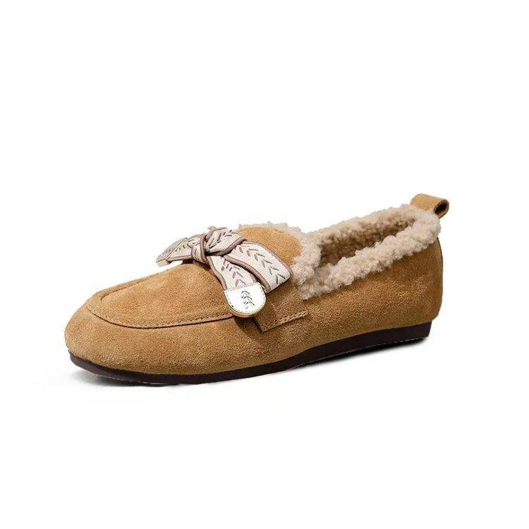 Winter Round Head Velvet Cotton Shoes New Winter Retro Birkenstock Soft-soled Bow Wear-resistant Fluffy Shoes