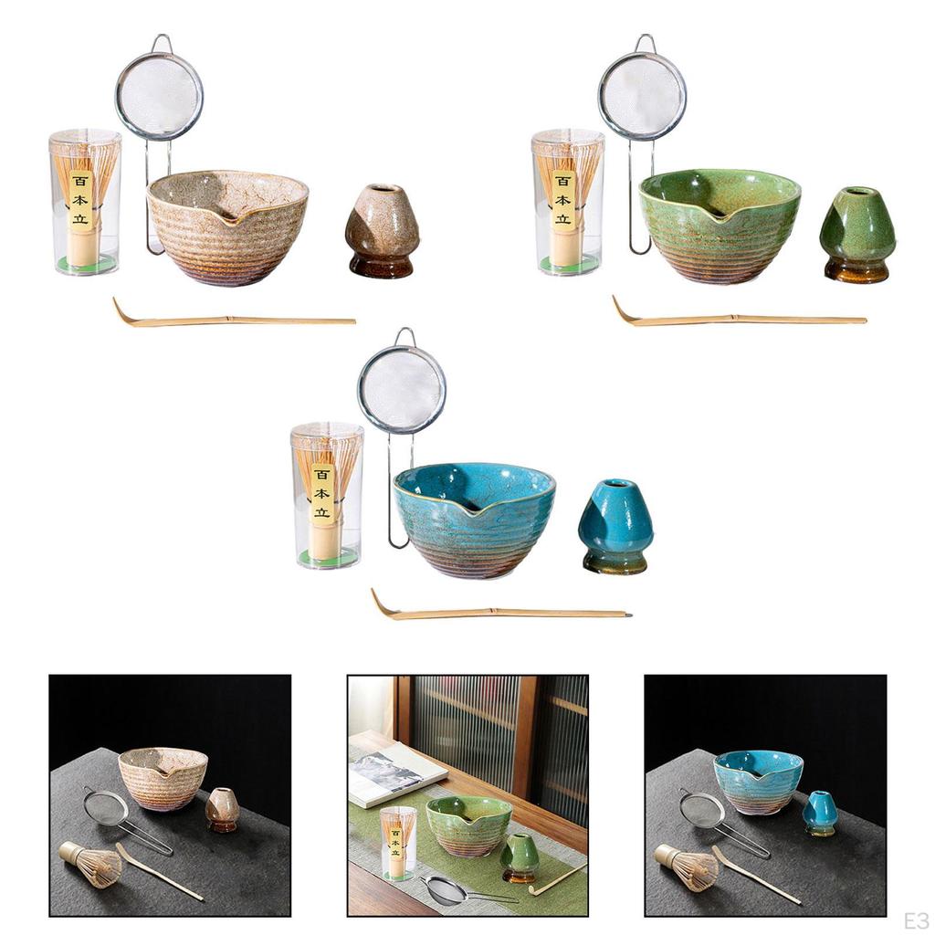 5-teiliges Matcha-Set: Schale mit Ausguss, handgefertigter Schneebesenhalter, japanisches Set