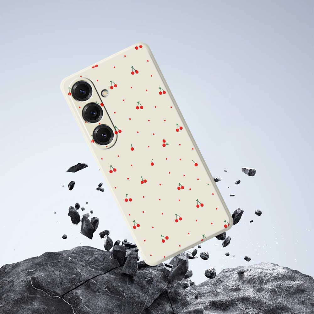 For Samsung Galaxy S25 Case Red Cherry Pattern Printing Straight Edge TPU Phone Back Cover