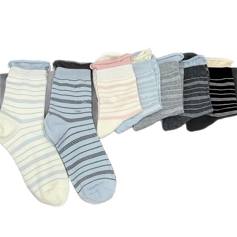 Sea Salt Cheese ~ Early Autumn Color-blocked Striped Pile-up Socks ~ So Cool! Color-blocking Double-slit Socks for Women