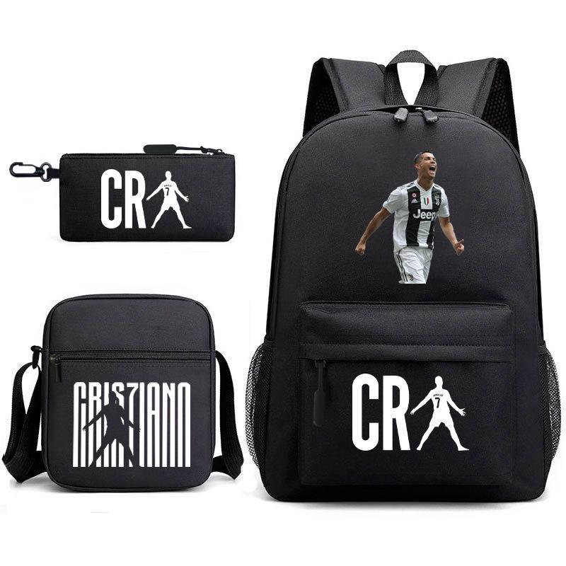 Football Star Teenager Student Schoolbag Ronaldo Pattern Three-Piece Backpack