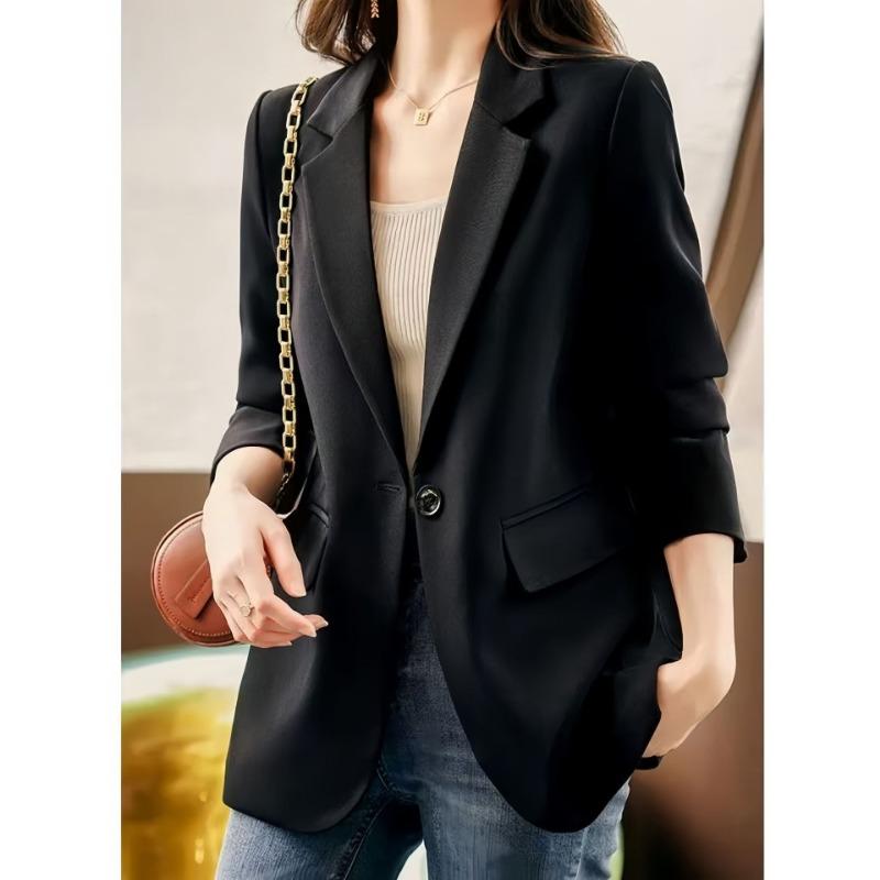 Autumn Winter Korean Fashion Solid Color Button Blazer Women Loose Casual Cardigan Suit Coat Outwear