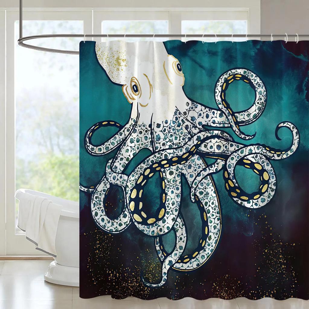 Flower Shower Curtain Set Orchid Teal Rose Plant Floral Leaves Print Bathroom Decor Fabric Bath Curtain Bathtub Accessories Hook