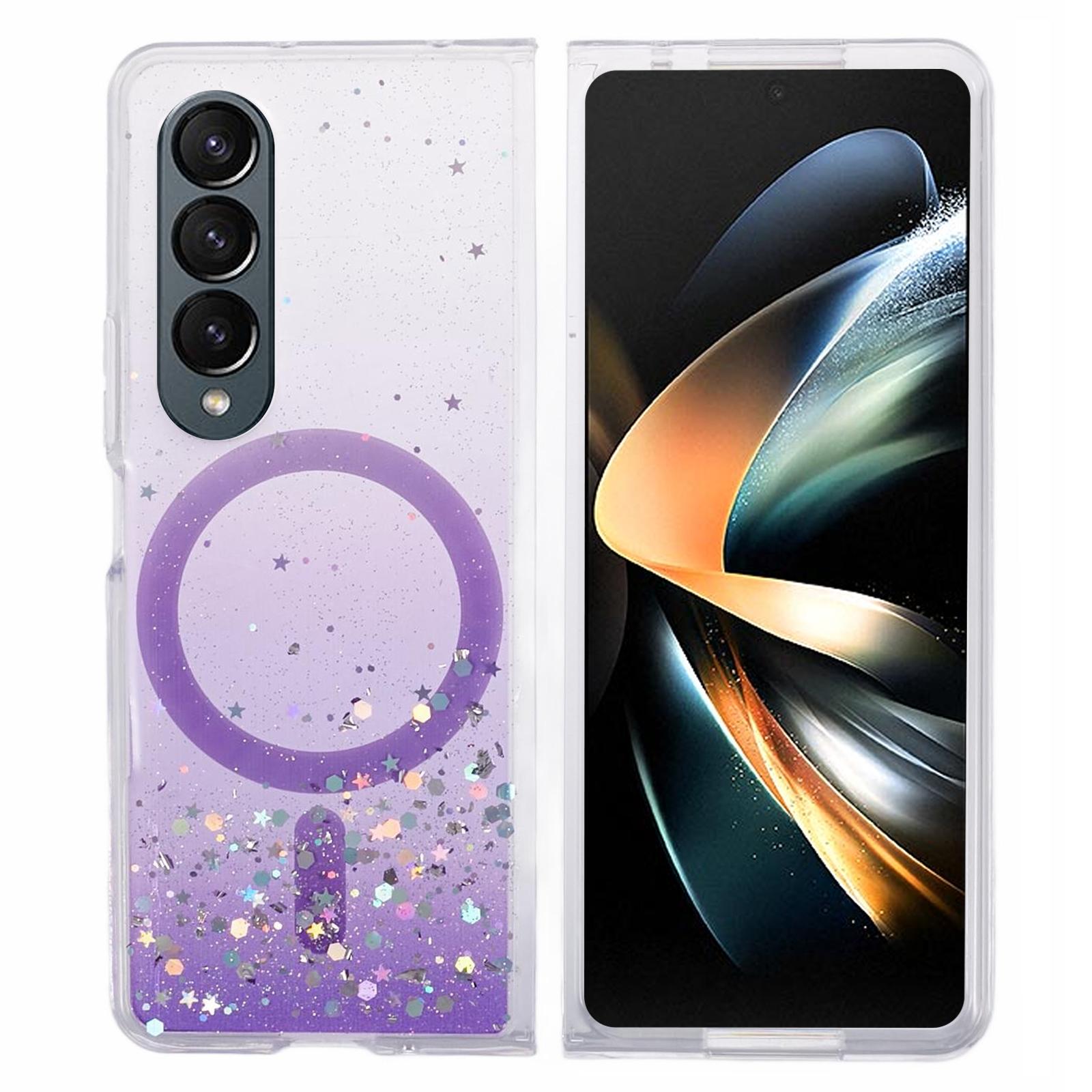 

JTW Series For Samsung Galaxy Z Fold4 5G Case Compatible with MagSafe Sparkle Epoxy TPU+Acrylic Protective Cover Purple