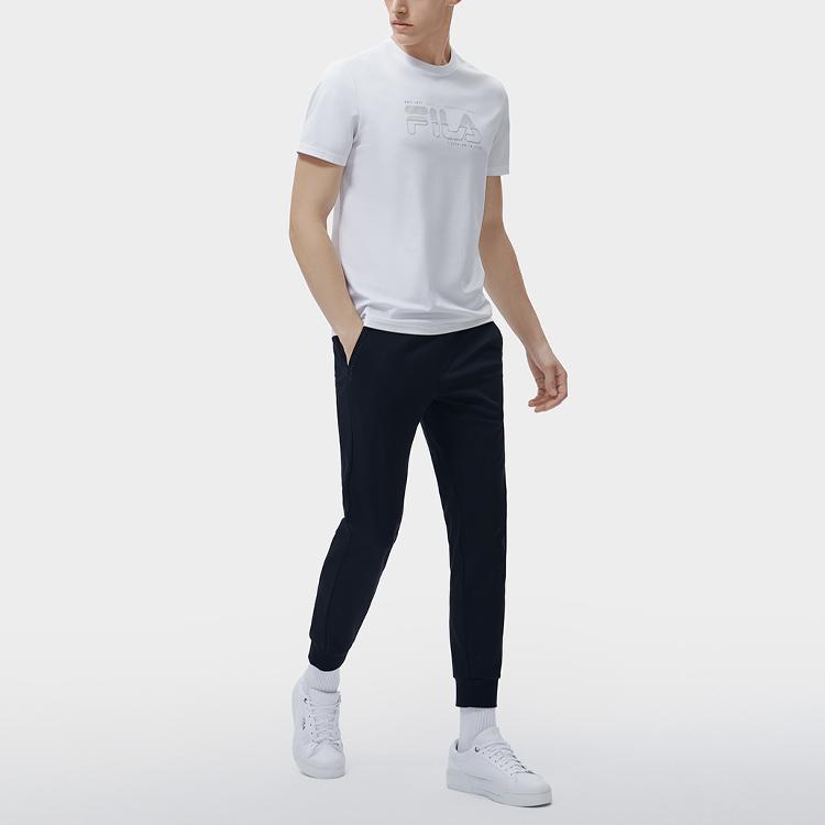 FILA White Special Series American Retro Letter Logo Print Simple Sports Casual Crew Neck Short Sleeve T-Shirt Men Tops F11M317101FWT