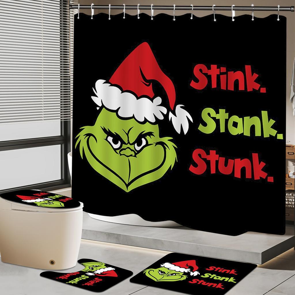 Christmas Polyester Shower Curtain Mat Set Of Four