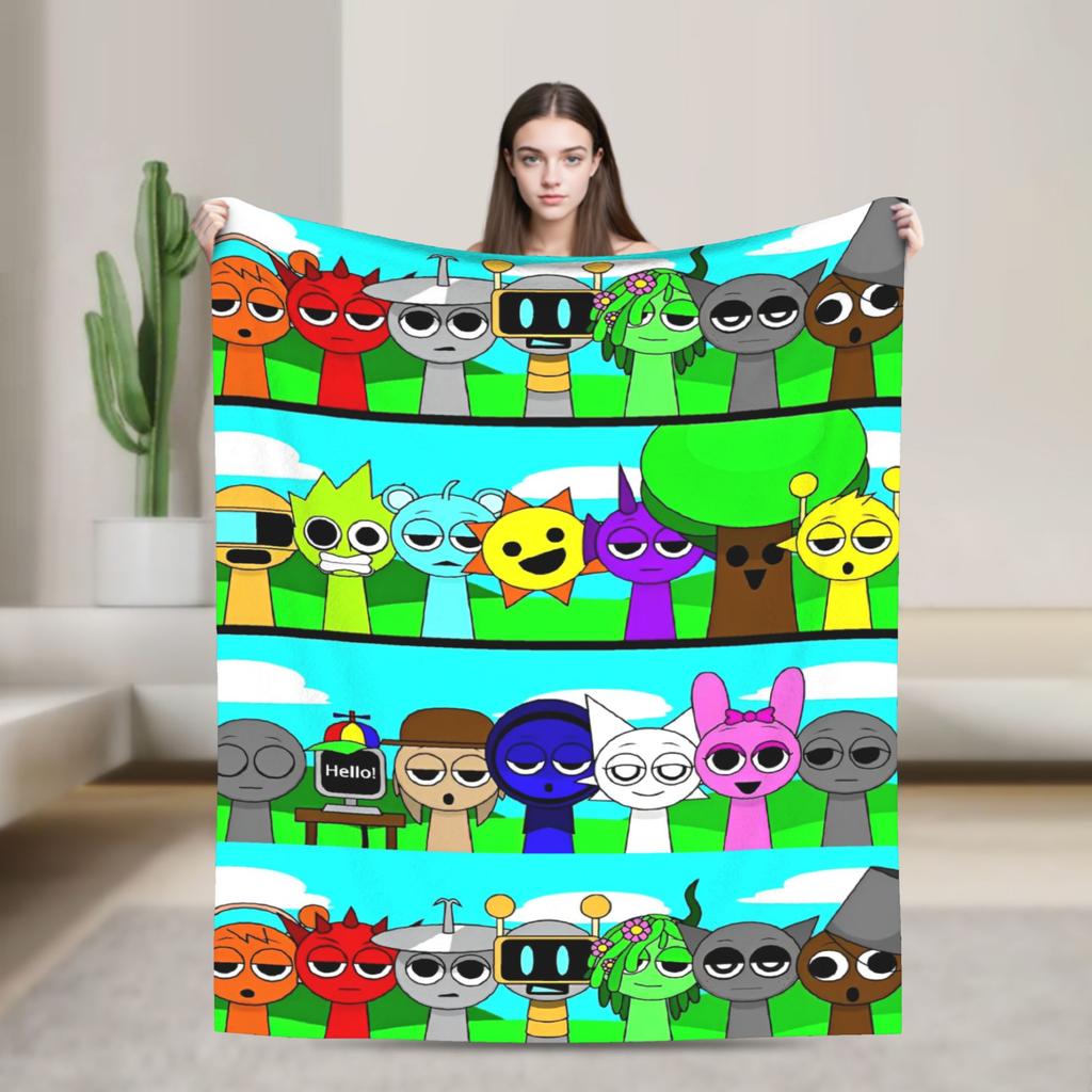 Coperte Gioco Personaggi Sprunki Morbida Divertente Calda Coperta da Lavoro per Casa Ristorante Primavera Autunno,