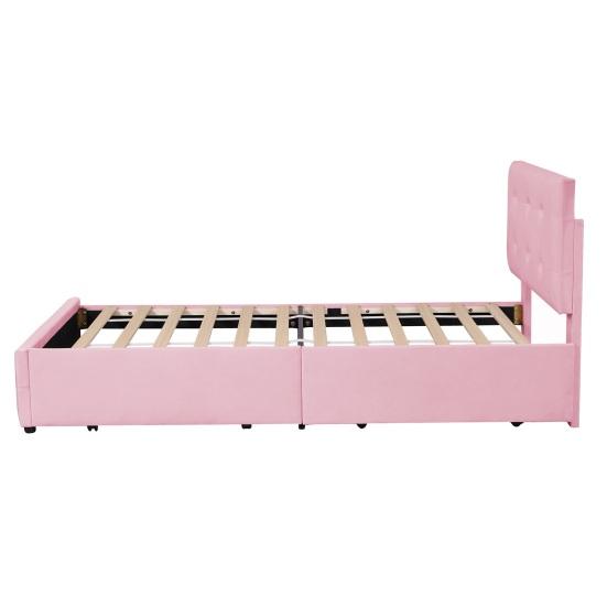 99x210cm Velvet Fabric Kids Bed with Adjustable Headboard 2 Drawers Ergonomic Design Strong Wood Slat Support Bed Home Furniture