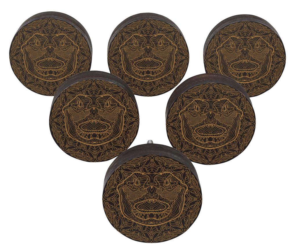 IBA Indianbeautifulart Brown Engraved Knobs 10 Pc Furniture Wooden Scallop Knobs Rustic Drawer