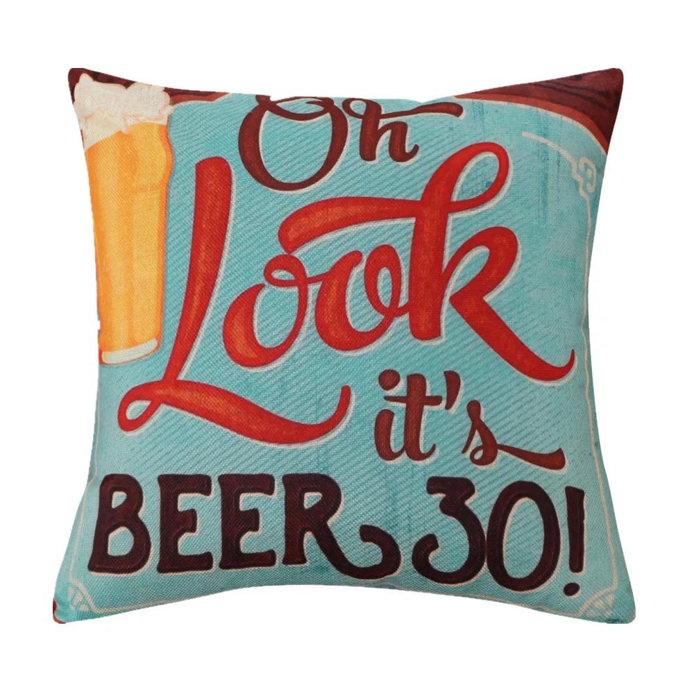 45x45cm Vintage Beer Printed Cushion Cover Bar Coffee Shop Wine Party Sofa Chair Decor Cotton Linen Pillow Case