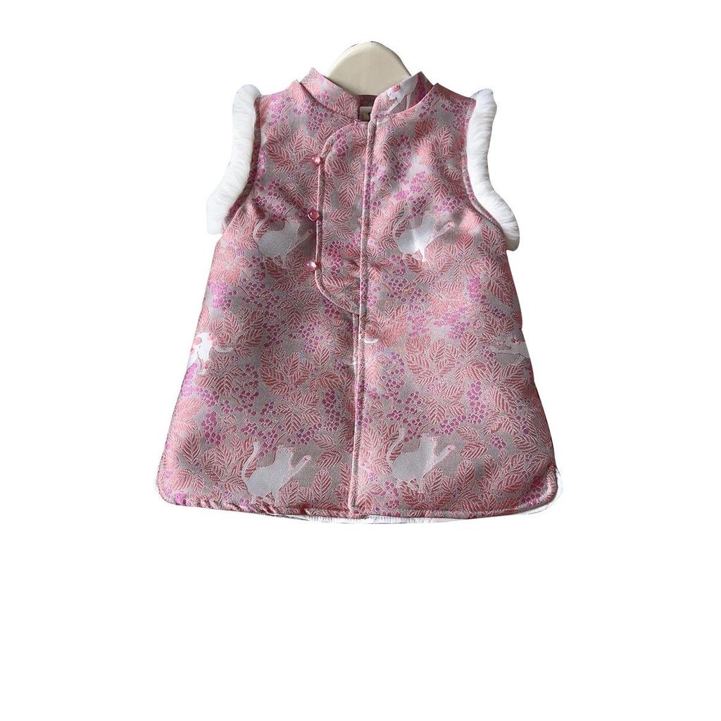 Girls' Sleeveless Qipao Winter Dress - Warm Cotton-Padded Chinese Style Tang Suit (Model AWA751)