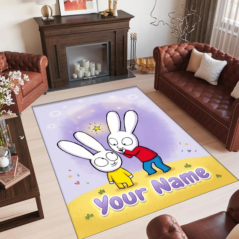 Tappeto in Cristallo di Velluto Personalizzato con Testo Nome, Tappeto Antiscivolo Simon Super Coniglio per Decorazione Domestica