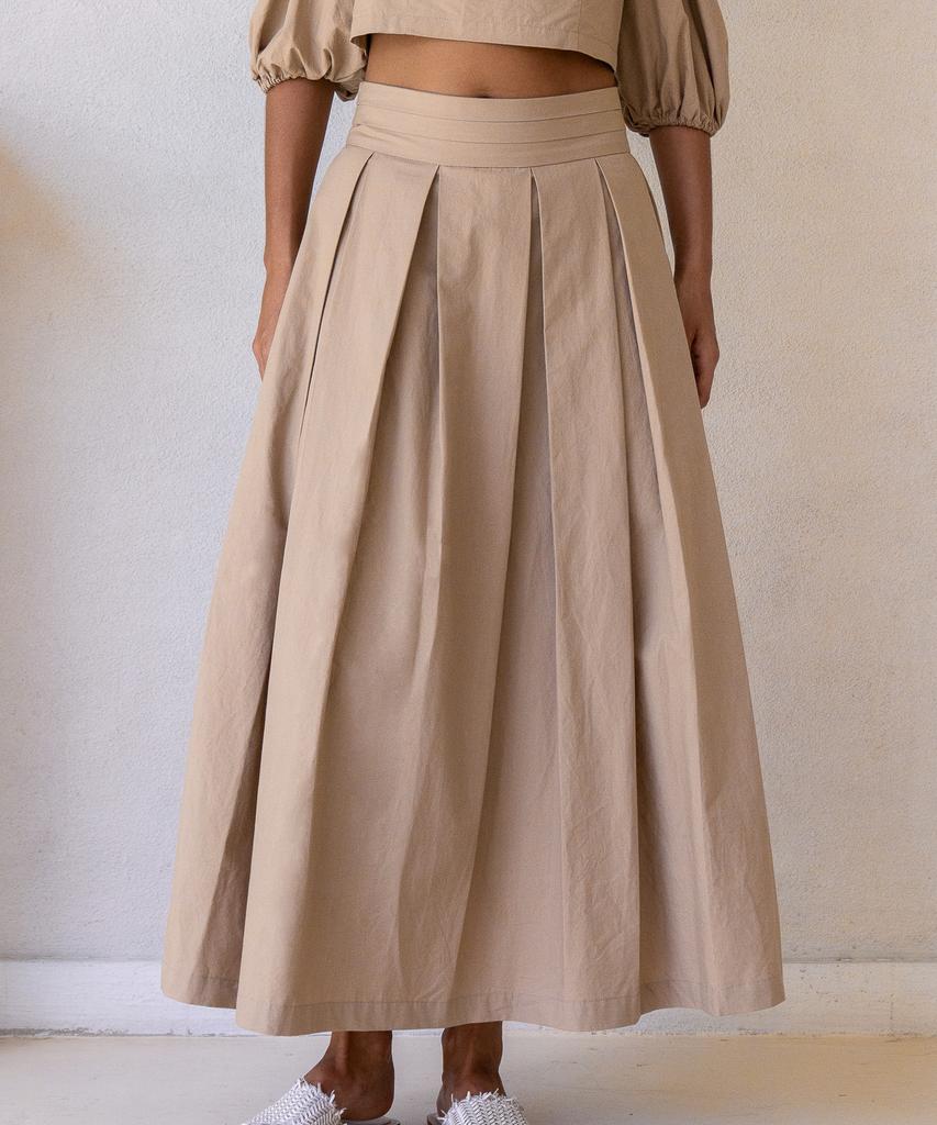 Loe Isla Beige Pleated Maxi Skirt