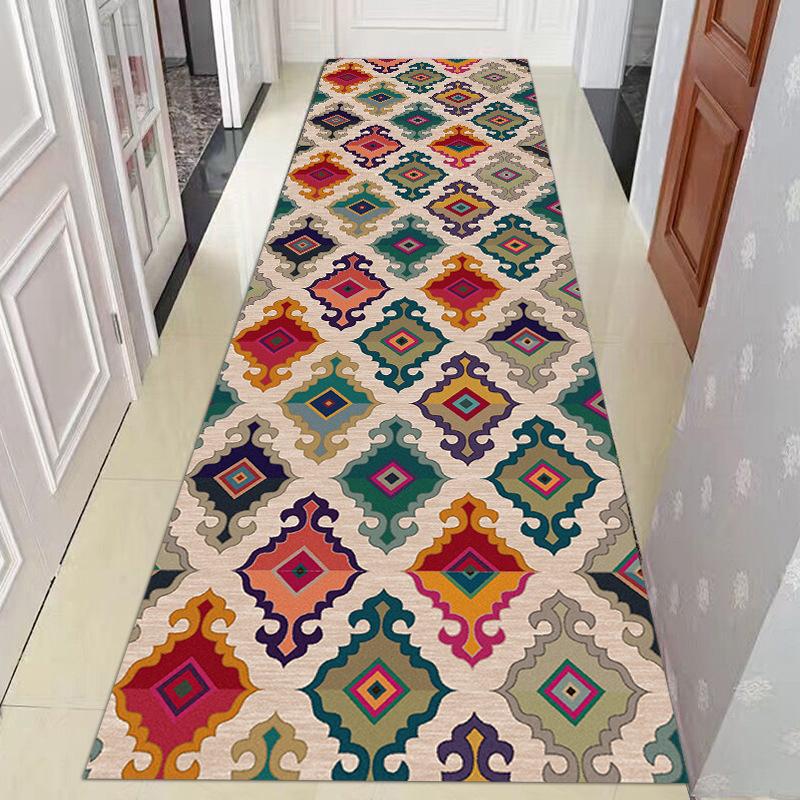 Bohemia Hallway Corridor Carpet Living Room Area Rug Flower Bedside Rug for Bedroom Boho Striped Anti-slip Kitchen Mats