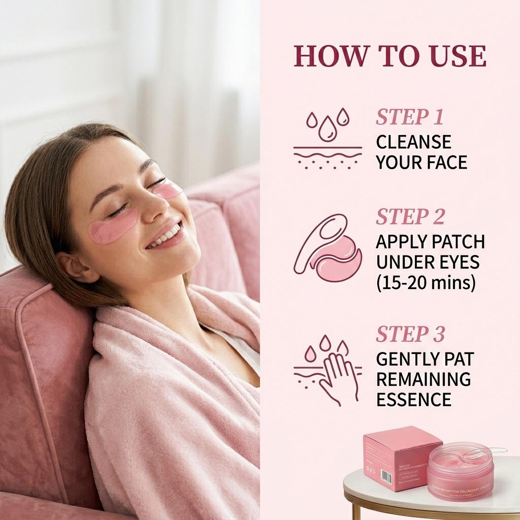 Mascarilla de Ojos Rosa con Cafeína y Colágeno Hidratante Suave Retiene la Humedad Reafirmante Mejora la Relajación del Área de los Ojos Cuidado de la Piel Nutritivo 60 Piezas