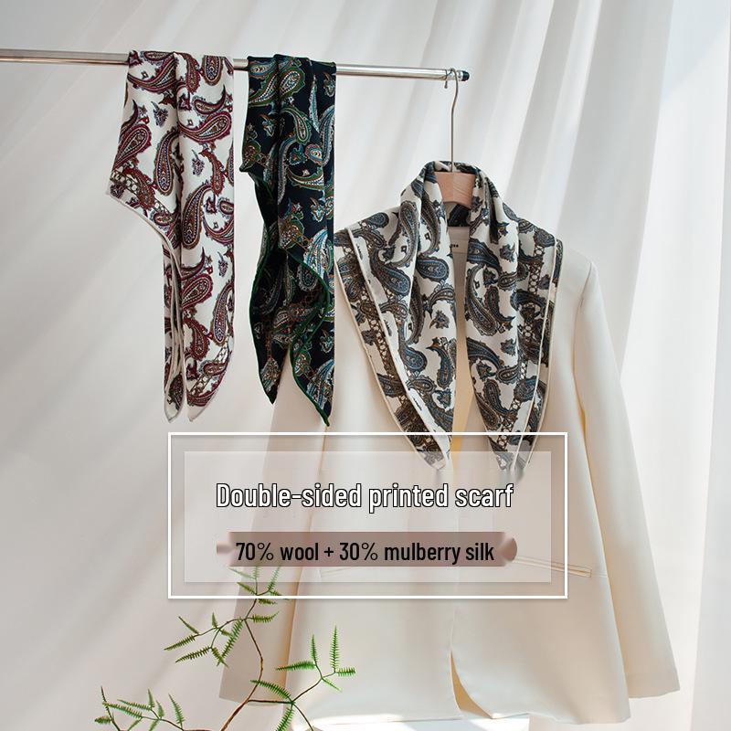 Women's Elegant Double-Sided Silk Wool Scarf - Light Luxury Shawl for Gift or Sun Protection