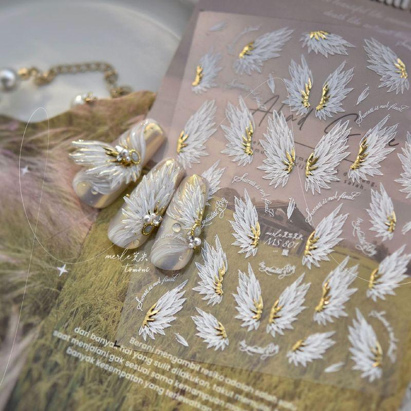 

Nail Art Angel Wings White Wings Stickers New Arrival Three-Dimensional Relief Nail Art Stickers Bronzing Internet Celebrity Fingernail Decoration MS801-White Angel Wings