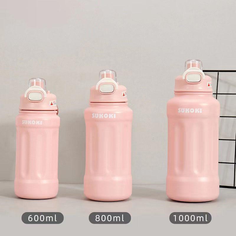 600/800/1000ml Large Capacity 316 Stainless Steel Thermos Cup Portable Handle Outdoor Sports and Fitness Drinking Cup Spring Lid Design Kettle