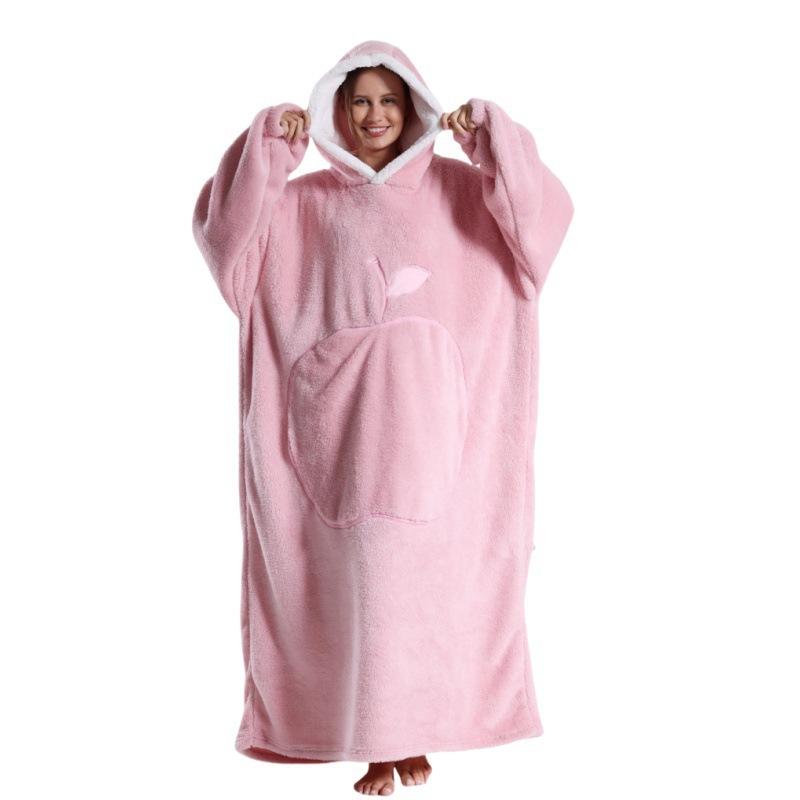 Winter Warm Fleece Hoodie Robe for Women Solid Color 140cm Oversized Blanket Sleeves Fleece Warm Hoodies Sweatshirts Giant TV Blanket Women Hoody Robe