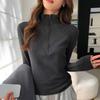 Women S Half Zip Mock Neck Fleece Lined Slim Fit Solid Long Sleeve Top