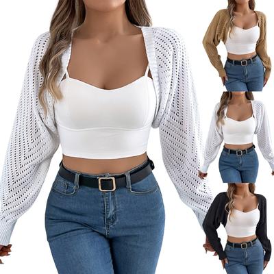 Women's Fashion Casual Solid Color Hollow Long Sleeve Shawl Sweater Jacket