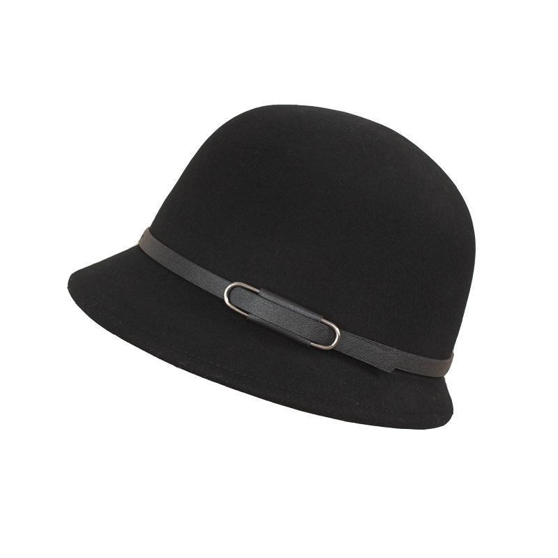 Autumn and winter wool woolen hat women's retro belt decoration multi-colored basin hat bucket hat wool felt hat