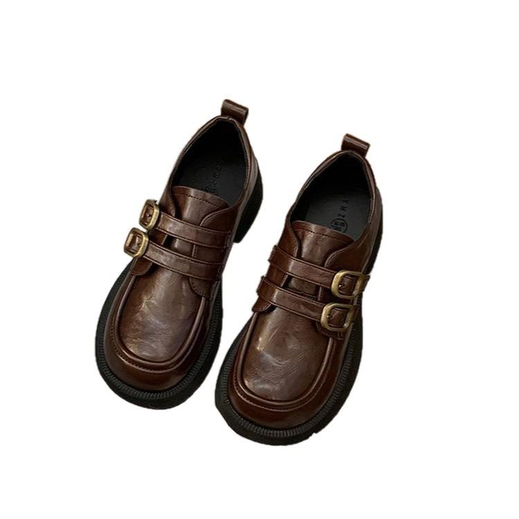 Black Loafers Women's 2025 New Summer British Small Leather Single Shoes Soft Platform Sandals Burst One Pedal Outside Wear