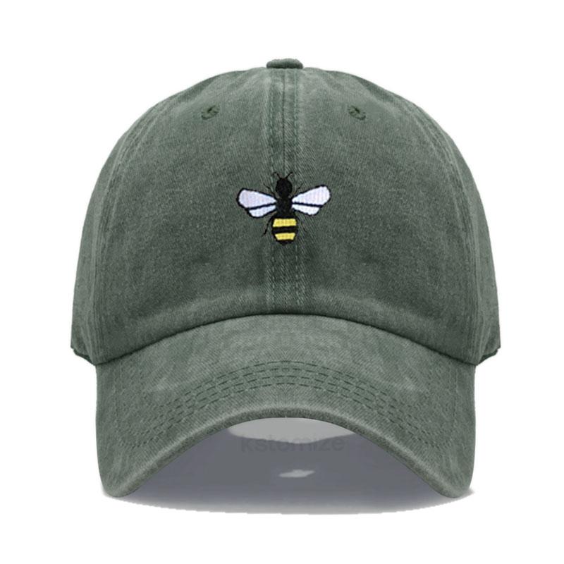 Washed Cotton Honeybee Embroidery Baseball Caps For Men Women Dad Hat Adjustable Snapback Cap Dropshipping