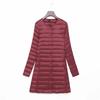 New down jacket women's light, medium and long fashion and thin white duck down button-down round neck warm jacket