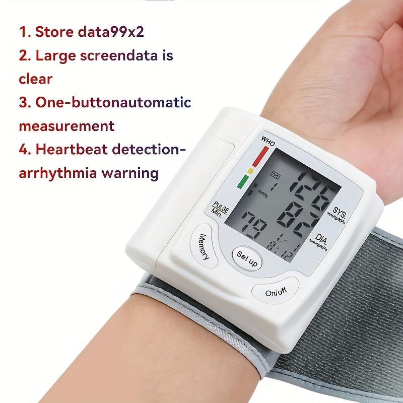 Monitor de Presión Arterial de Muñeca Automático con Pantalla LCD Grande - Brazalete Ajustable, Detección de Frecuencia de Pulso, Alerta de Latido Irregular