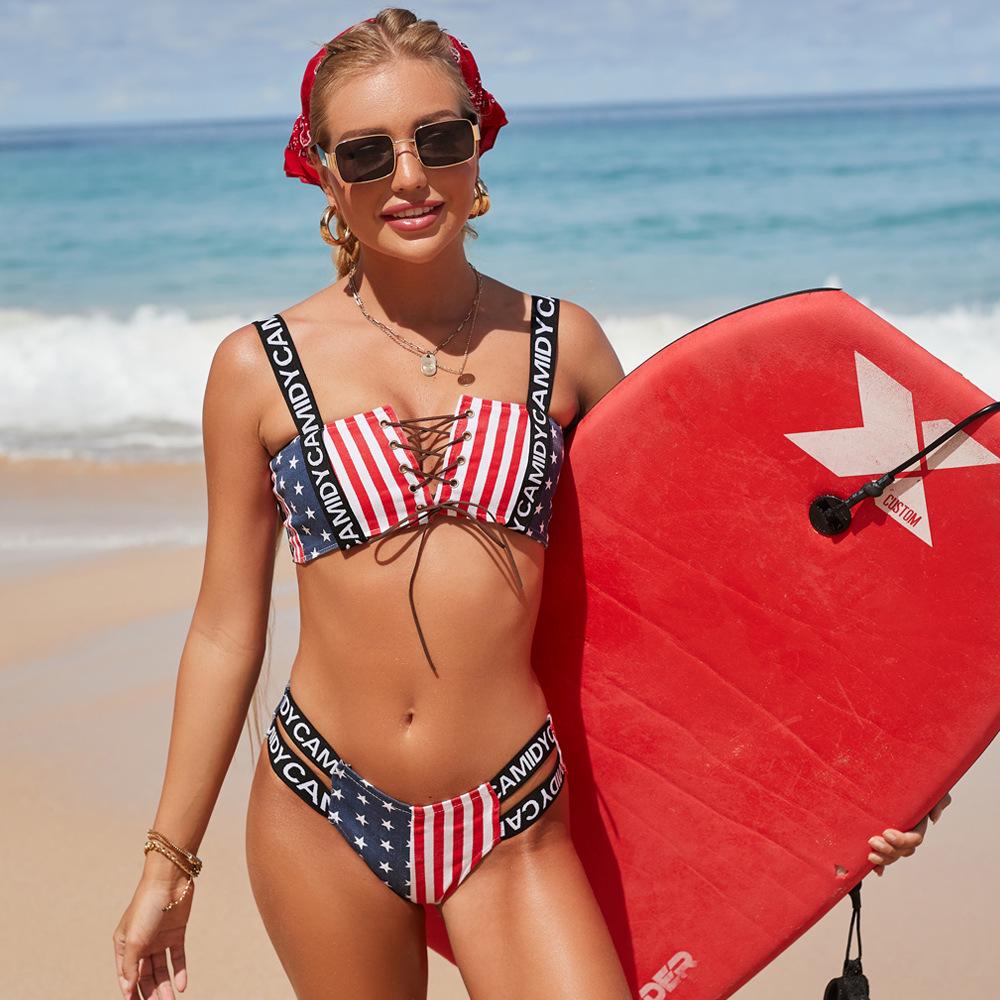 New European & American Flag Push-up Bikini Set – Women s Swimsuit Small