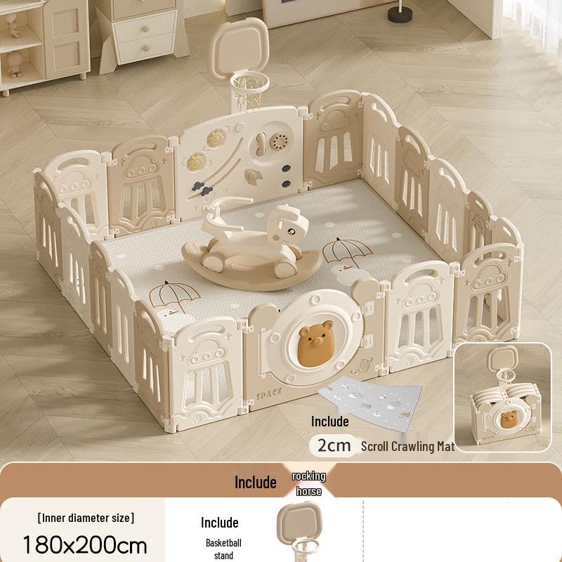Compact Foldable Baby Playpen & Safety Fence with Integrated Crawling Mat for Indoor Use
