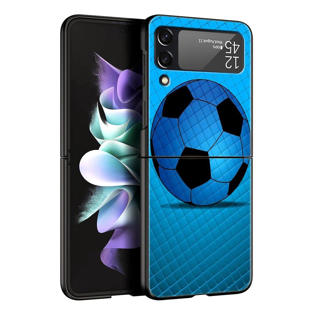 Phone Case for Samsung Galaxy Z Flip 3 4 5 Folding Mobile Shell Hard PC Fundas Black Protect Cover Soccer Ball Football Field