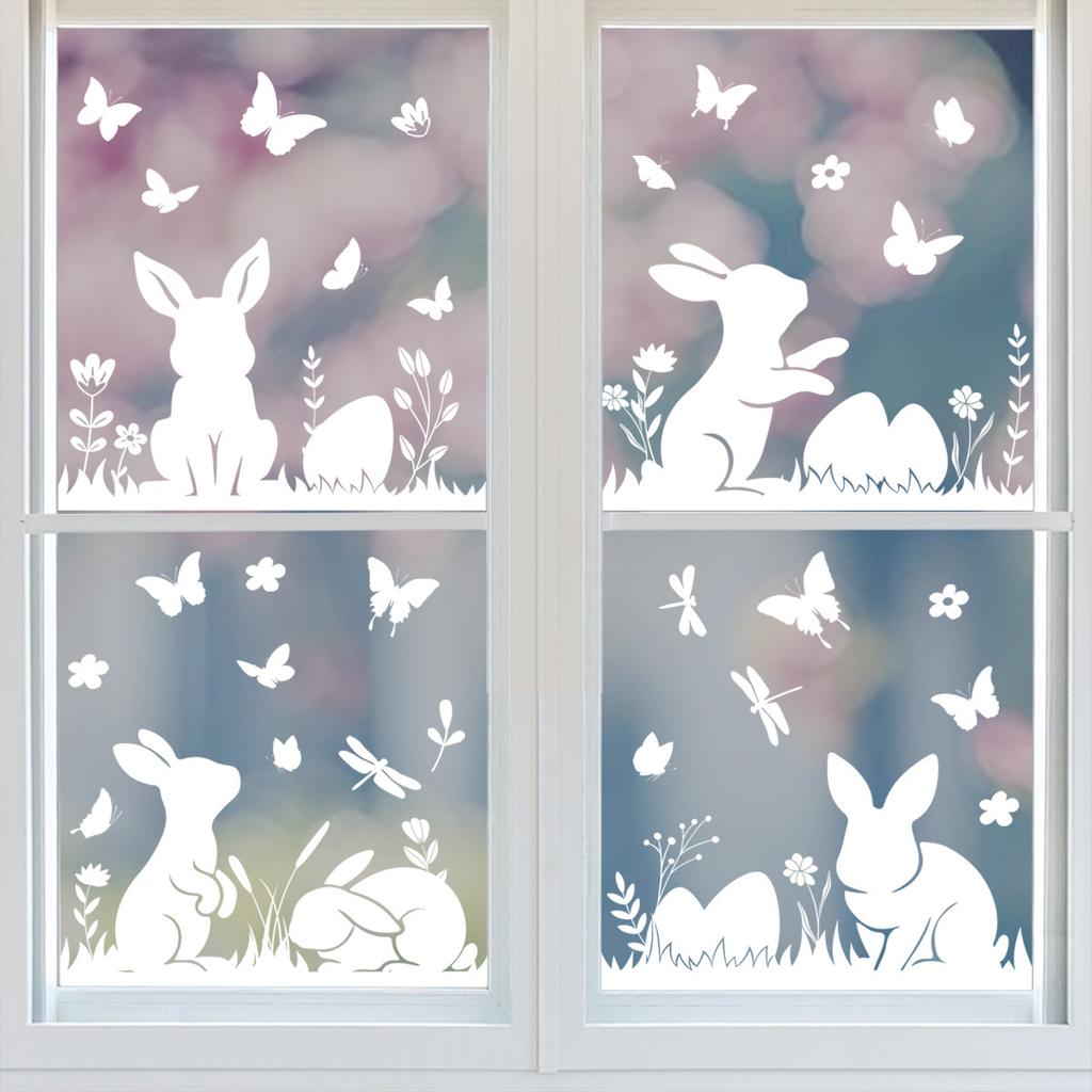 White Bunny Easter Window Clings Static Cling for Glass Home Party Decorations Removable Reusable