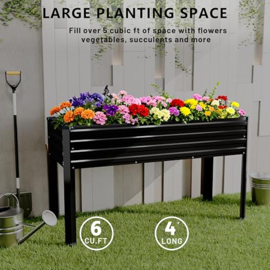2PCS Galvanized Raised Garden Bed Outdoor with Legs 48×18×32in Metal Elevated Raised Planter Box for Backyard Patio Balcony 300