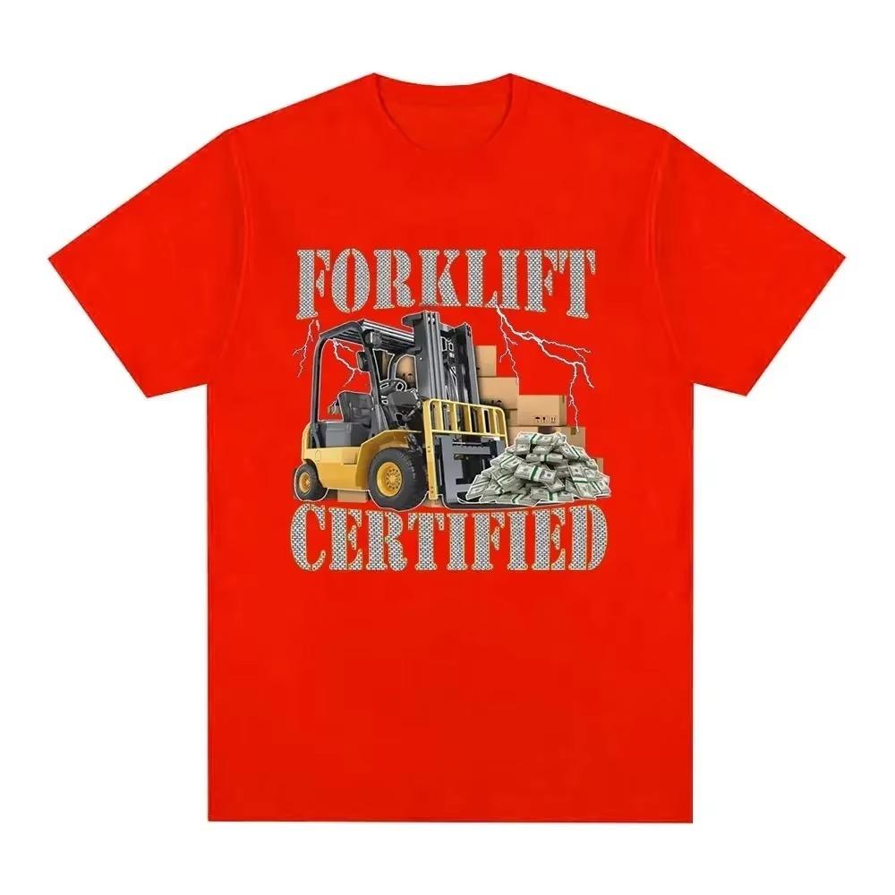 Funny Forklift Certified Operator Print T-Shirt Men Vintage Fashion Short Sleeve T-shirts Pure Cotton Oversized Summer T Shirts