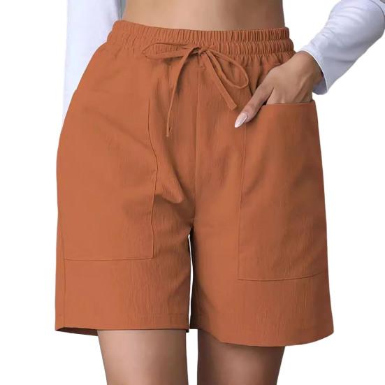 Damen Sommer-Shorts, lässig, Stretch, mittlere Taille, Shorts mit Taschen, Kordelzug, weites Bein