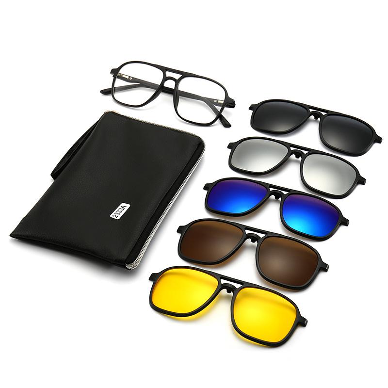 TR90 5-Piece Magnetic Clip-On Polarized Sunglasses Set with Pouch for Men & Women
