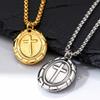 Goldfarbene Kreuzhalsketten für Herren, Edelstahl Ovales Kreuz Anhänger Halskette, Neuer Punk Religiöser Glaube Halsband Geschenke