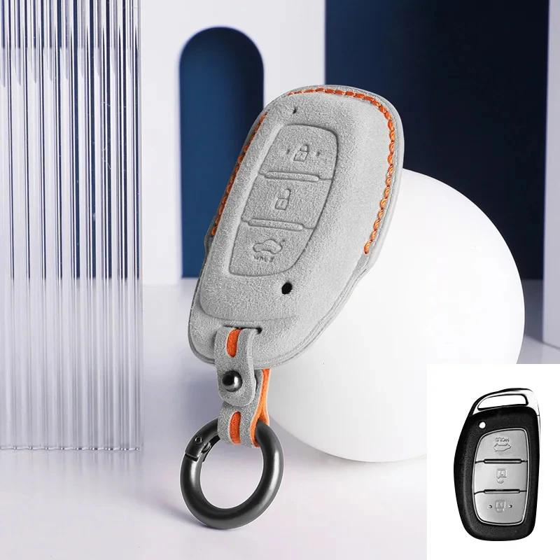 New Suede Leather Car Key Case Bag Cover For Hyundai Ix25 Ix35 Sonata Elantra Tucson  Avante Verna Santafe Mistra Accessories