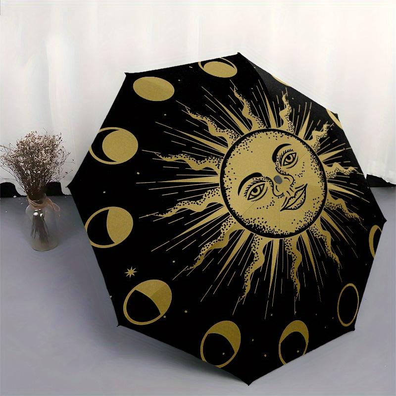 Golden Celestial Sun Moon Phase Wall Art DecorUmbrella, Portable 3-Fold Umbrella for Men & Women,Christmas Gift ES175