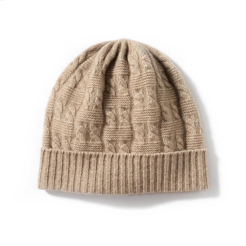 Ladies' Winter 100% Cashmere Thickened Twisted Flower Flanged Knitted Hat Couple'S Outdoor Fashion Warm Ear Protection Hat