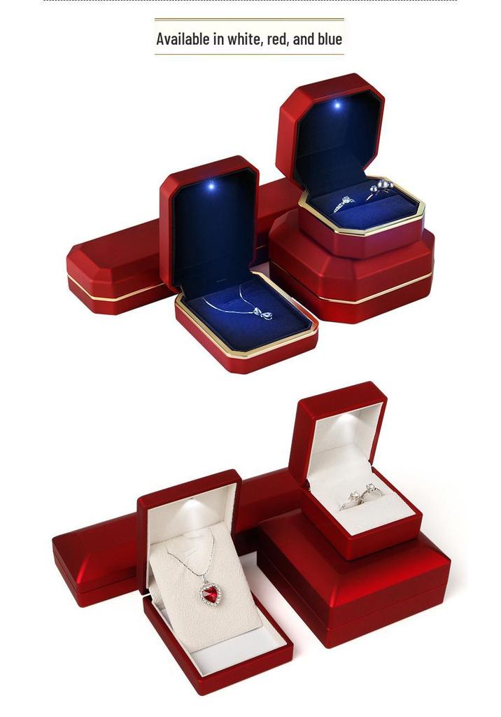 LED Light Lacquer Jewelry Box for Pendants, Bracelets, Rings, Charms, Bangles, Diamonds, Necklaces, and Couple Rings.