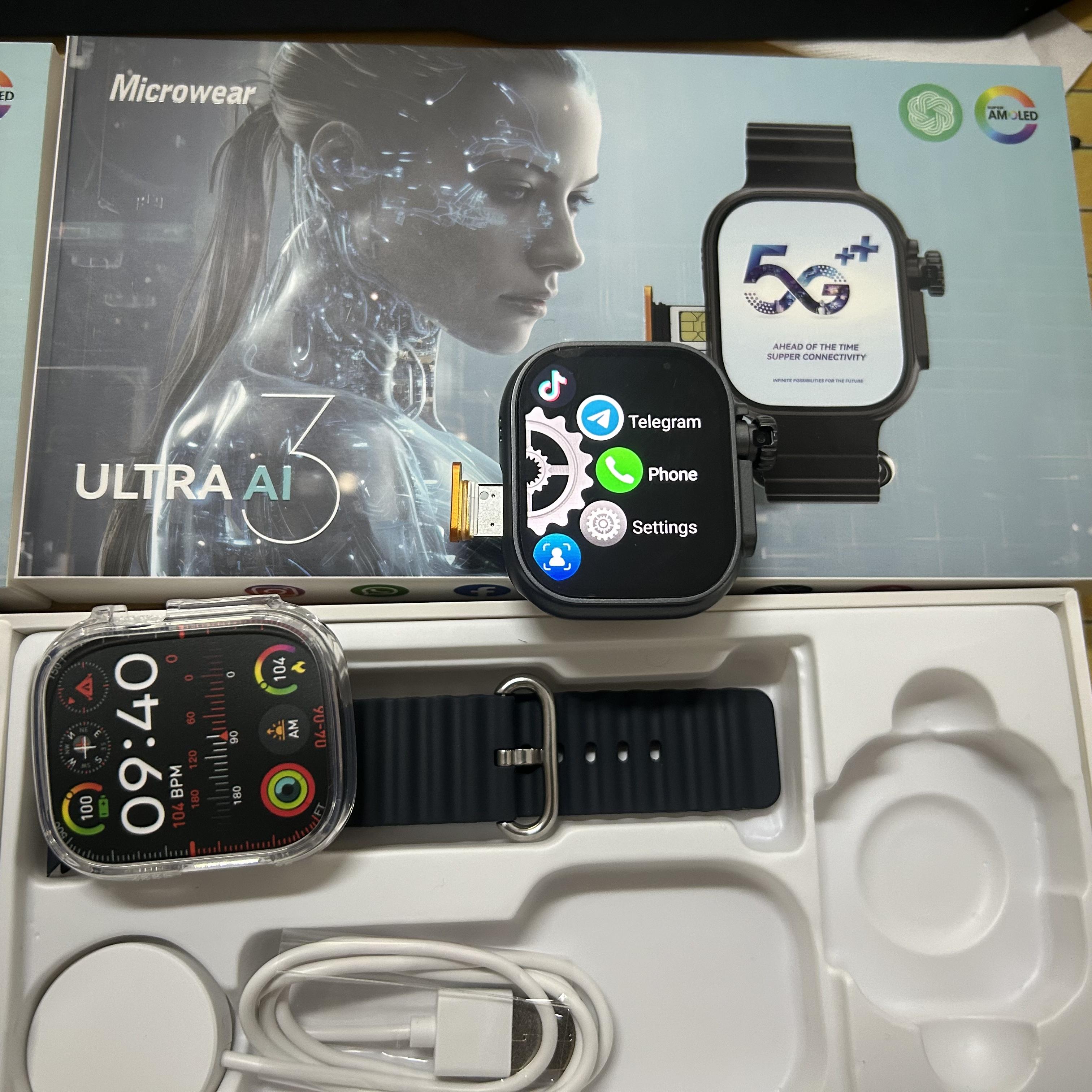

Смарт-годинник Microwear Ultra Ai3 5G з 180° обертовою камерою, Google Play, GPS, WIFI, 2,2-дюймовим Amoled HD дисплеєм, 4G дзвінками, для чоловіків 8GB 128GB чорний
