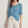 Women's Solid V-Neck Pullover Button Down Short Sleeve Shirt Casual Top Lightweight Tops
