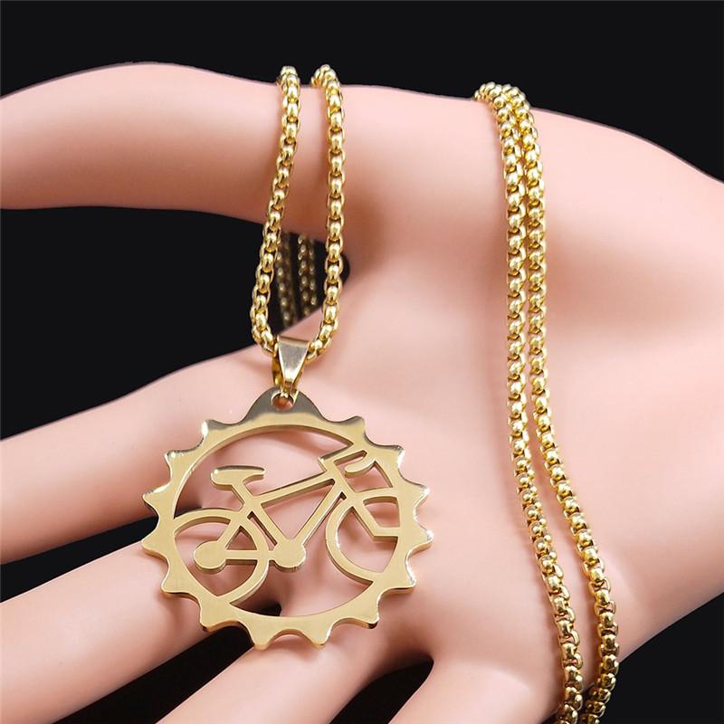 2026 Stainless Steel Sports Bicycle Necklace for Women/Men Tires Gold Color Pendant Necklace Jewelry collier homme N2655S01