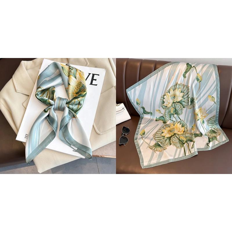 Lenço Quadrado de Seda Estampa Floral de Luxo Mulheres Lenço de Cetim Macio Faixa de Cabelo Lenço de Pescoço Cabeça Hijab Senhora Faixa de Cabelo Foulard Fita de Bolsa