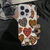 Love Heart Leopard Print Electroplate Silver Phone Case For iPhone 16 Pro Max 15 14 13 12 11 7 8 Plus X XS XR Shockproof Cover