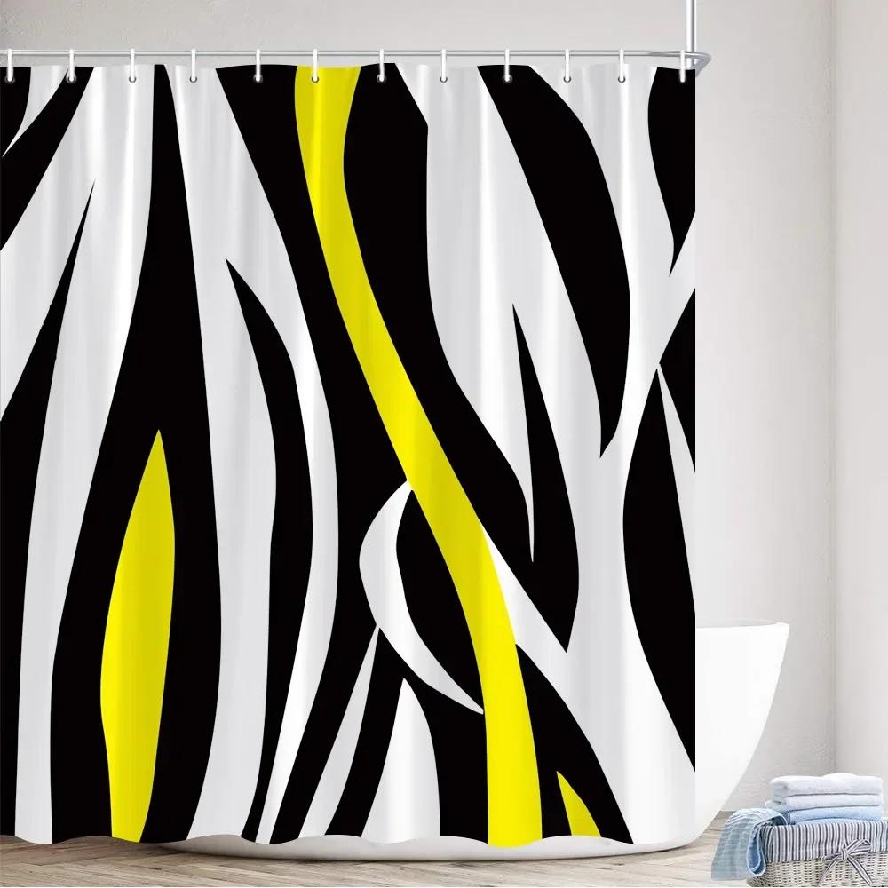 Creative Geometric Shower Curtains Blue Black White Stripes Abstract Design Modern Simple Nordic Bathroom Decor Bath Curtain Set