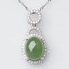Vintage 925 Silver Hetian Jasper Cabochon Pendant Necklace with Certified Natural Green Jade